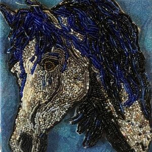 Beaded Horse Art - Blue and Black